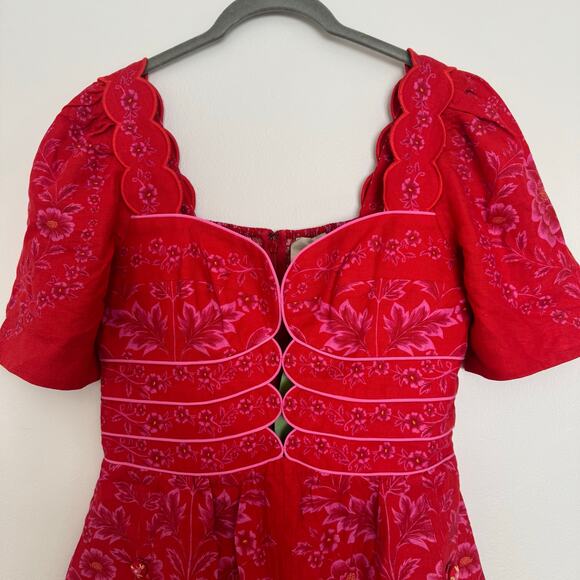 Farm Rio Red Olivia Cut-Out Lenzing Ecovero Euroflax Romper - Picture 3 of 9